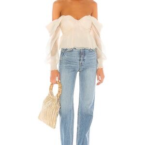 House of Harlow 1960 REVOLVE Burna Blouse Cream Size 6  Off-Shoulder Satin Top